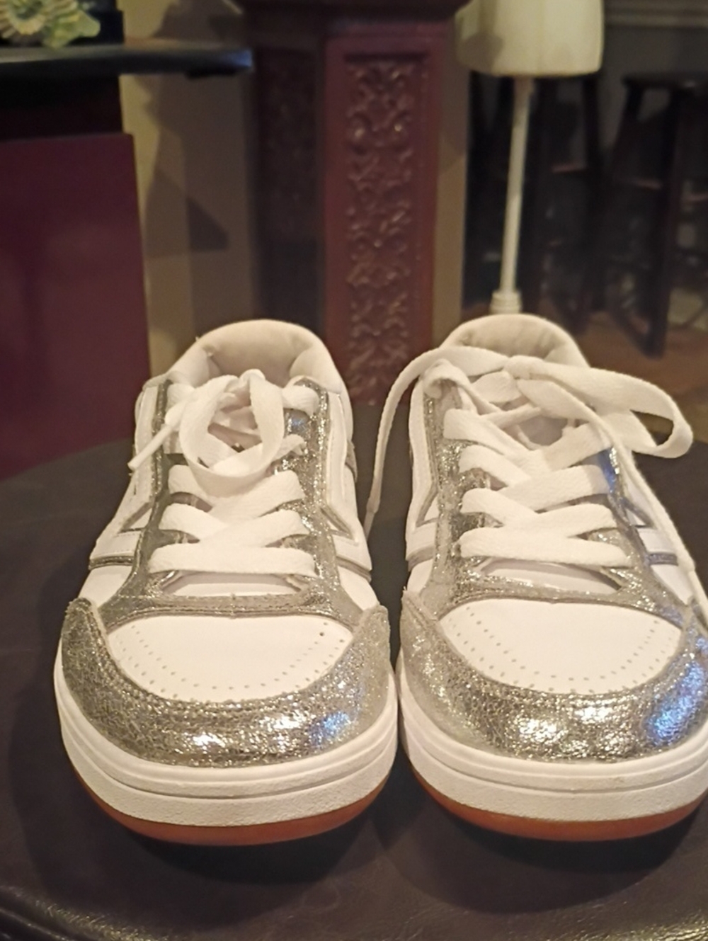 Vans Women's White and Silver Glitter Low-Top Sneakers - Picture 7 of 14